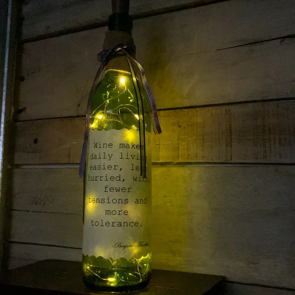 Handcrafted - Green Wine Bottle Lantern with Quote